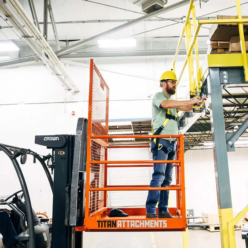 Titan Attachments Safety Cage | Forklift Platform | 45" X 43" Interior | 1,200 Lb Capacity | 247 Lbs | Standard Forks | 2–3 Tons (4,000–6,000 Lbs) | For Telehandler / Forklift 1