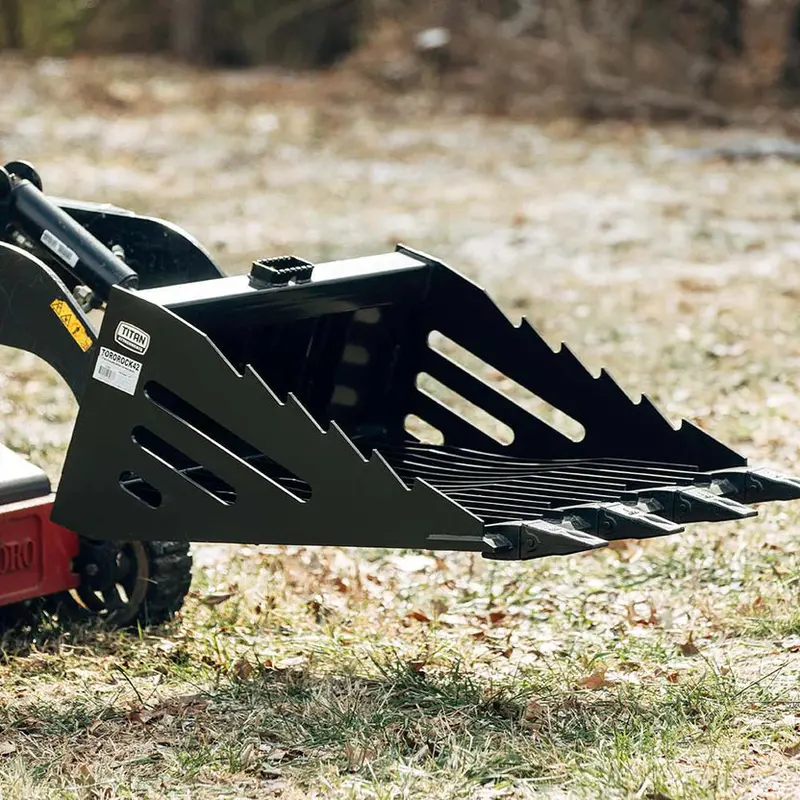 Titan Attachments Skeleton Rock Bucket With Teeth | 40.5" Width | 2.5" Tine Spacing | Oil Flow 8–13 Gpm | For Mini Skid Steers 1