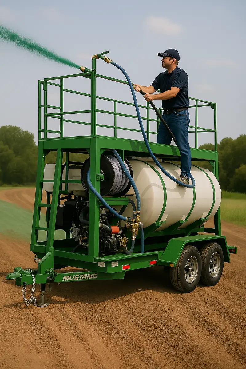 Turbo Turf Heavy-Duty Hydroseeder | Model Hm-1000-Harv & Hm-1000-Harv-P | Width 88" | Capacity 1000 Gallons | Engine Horsepower 27 Hp | Skid & Trailer 1