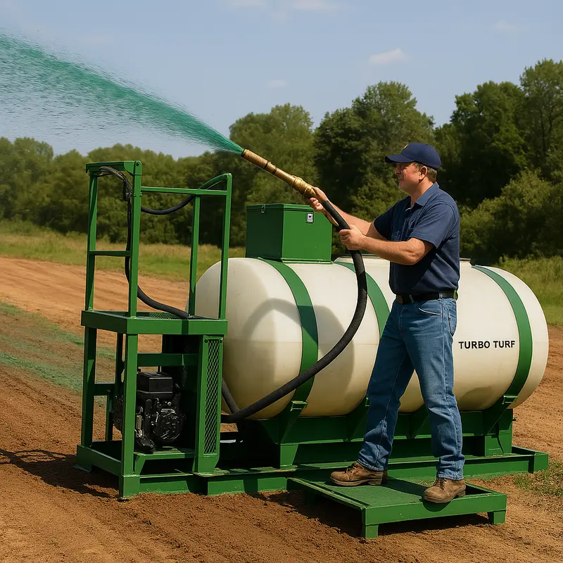 Turbo Turf Hydroseeder | Model Hm-1000-T & Hm-1000-T-P | Width 88" | Capacity 1000 Gallons | Engine Horsepower 23.5 Hp | Skid & Trailer 1