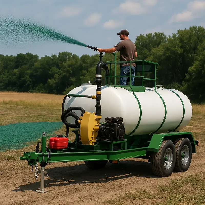 Turbo Turf Hydroseeder | Model Hs-1000 Xpw & Hs-1000-Xpw-P | Width 82" | Capacity 1000 Gallons | Engine Horsepower 19 Hp | Skid & Trailer 1