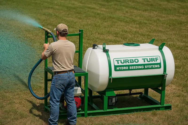 Turbo Turf Hydroseeder | Model Hy-500-He & Hy-500-He | Width 69” | Capacity 500 Gallon | Engine Horsepower 13 Hp & 8 Hp | Skid & Trailer 1