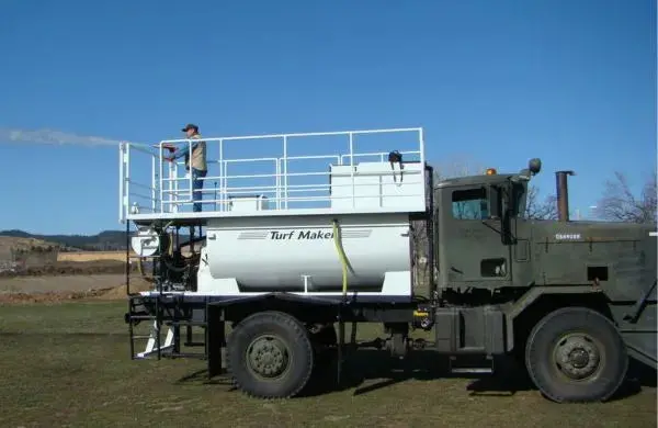 Turfmaker Hydroseeder Deck & Railing | Model 1200 (Hydraulic Drive System) | Total Capacity 1250 Gallons | Skid Frame Width 47" Inches | Pull Type Or Gooseneck Trailer Options 1