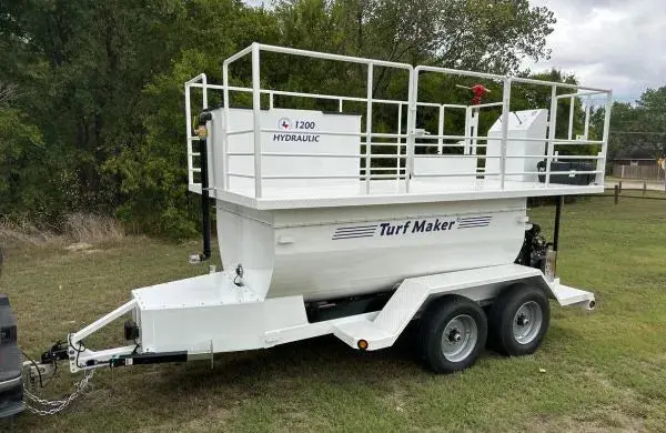 Turfmaker Hydroseeder Deck & Railing | Model 1200 (Hydraulic Drive System) | Total Capacity 1250 Gallons | Skid Frame Width 47" Inches | Pull Type Or Gooseneck Trailer Options 2