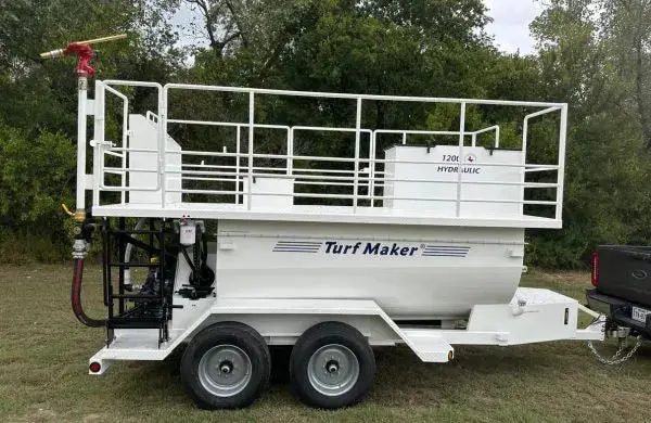 Turfmaker Hydroseeder Deck & Railing | Model 1200 (Hydraulic Drive System) | Total Capacity 1250 Gallons | Skid Frame Width 47" Inches | Pull Type Or Gooseneck Trailer Options 5