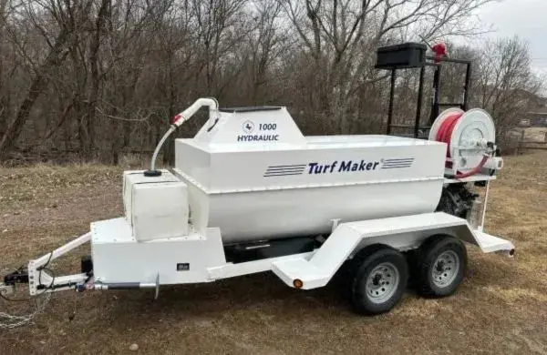 Turfmaker Hydroseeder | Model 1000 (Gas Engine) | Total Capacity 1000 Gallons | Skid Frame Width 47" | Double Axle Trailer Option 1