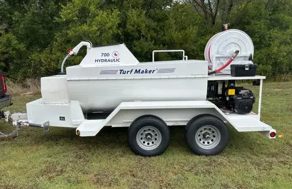 Turfmaker Hydroseeder | Model 700 (Diesel Engine) | Total Capacity 700 Gallons | Skid Frame Width 47" | Double Axle Trailer Option 1