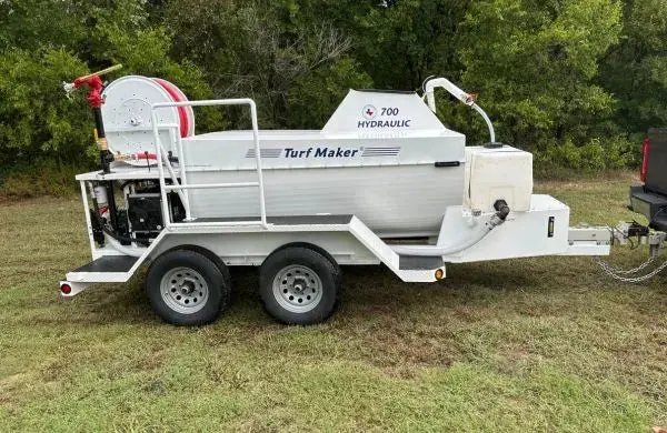 Turfmaker Hydroseeder | Model 700 (Gas Engine) | Hydraulic Drive System | Total Capacity 700 Gallons | Skid Frame Width 47" | Double Axle Trailer Option 1