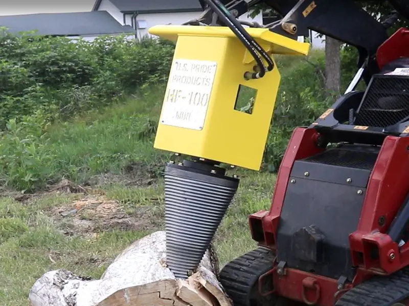 U.S Pride Hands Free Cone Screw Log Splitter | Model Hf-100 Mini | Max Split Size 3' Ft | Oil Flow Range 12-20 Gpm | For Mini Skid Steer Loaders 1