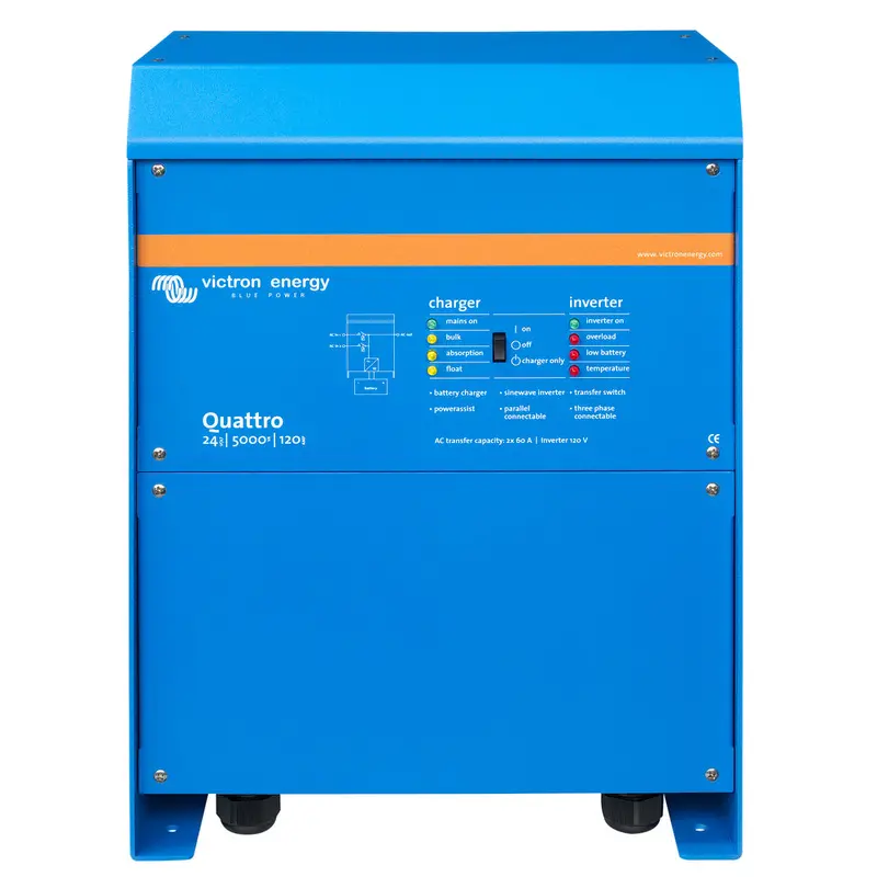 Victron Quattro Inverter/Charger 24V Dc - 5000W - Dual 100Amp 120V Ac Inputs - Auto Transfer Switch - 120Amp Battery Charger - Stackable [Qua245023110] 1