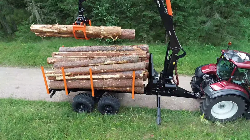 Woody Equipment 8' Forestry Trailer Model 8-52 With Log Loader Model 90 Hd & 90 Hd Plus | Included Hydraulic Axle &  Grapple 28'' Hardox | Pull Type | For Atvs 1