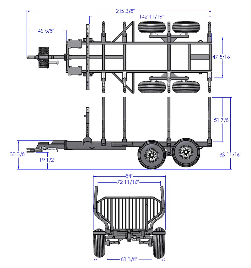 Woody Equipment Forestry Trailer W/ Log Loader | Model 12-86 + 150-Hd | Trailer Length 144" & Width 86" | Pull Type | For Tractors 8