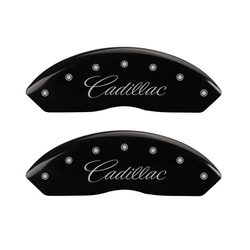 Mgp Engraved 4-Piston Caliper Covers – Front Cursive & Rear Cadillac Logo, Black Finish With Silver Accent 1