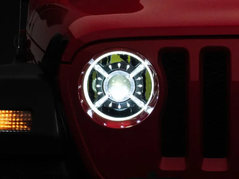 Raxiom 9-Inch Led Headlight Assembly For 2018–2022 Jeep Wrangler Jl & Jt – Black Housing With Drl And Halo Accent 1